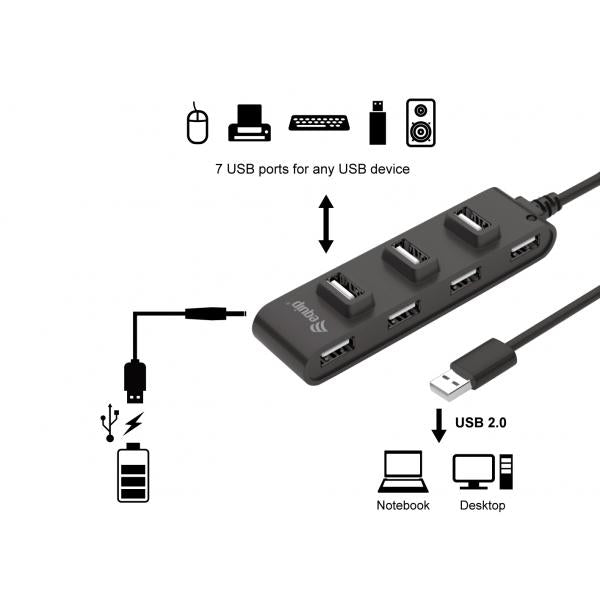 Equip equip 128957 7-port usb 2.0 hub, usb 2.0, usb 2.0, 480 mbit s, black