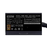 Cooler Master MPE-6501-AABW-BEU MWE 650 Bronze V2, ATX, 650 W, DC-to-DC + LLC, 88%, 120 mm, črna