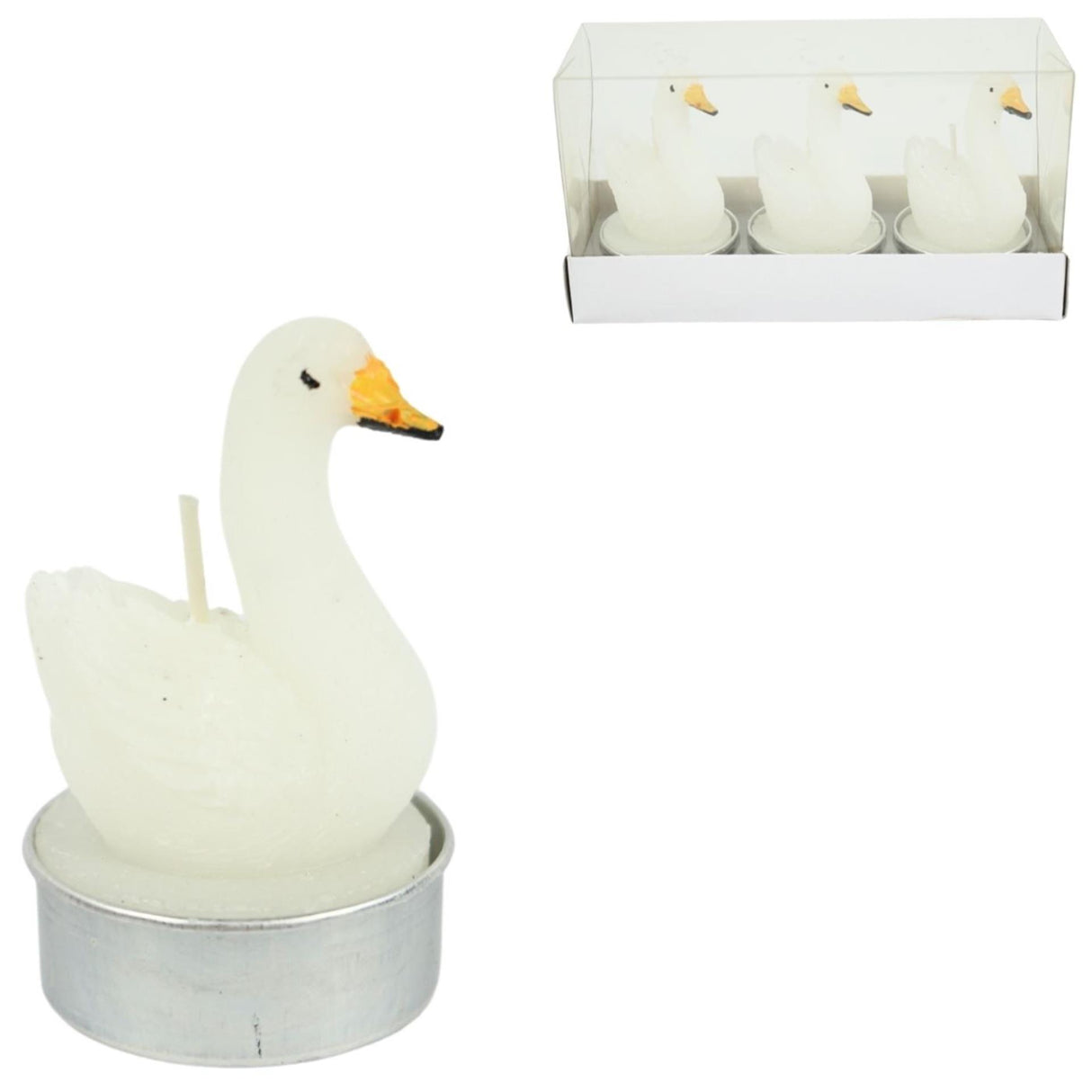 Tealight swan white 6.5cm set of 3
