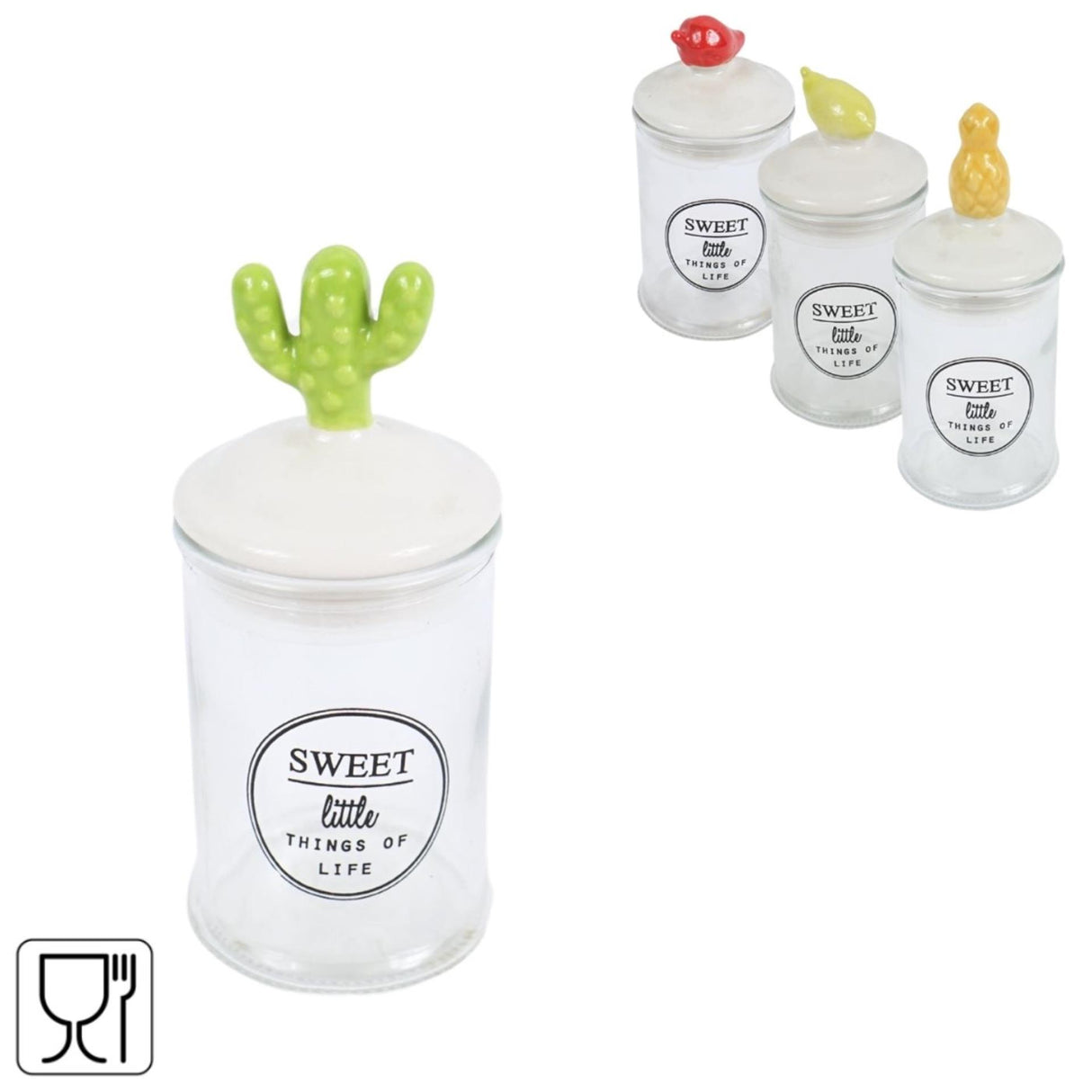 Storage jar sweet glass 13cm 4 assorted