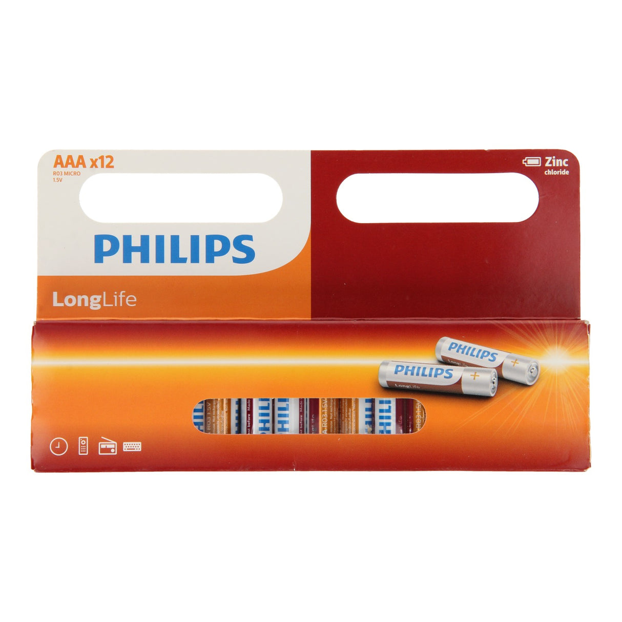 Philips longlife battery zinc aaa r03, 12st.