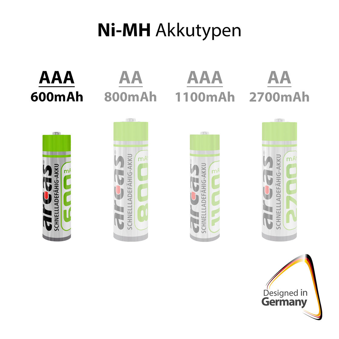 Battery Sales Europe Rechargeable batteries Arcas Rechargeable NIMH AAA HR03 600MAH, 2st.