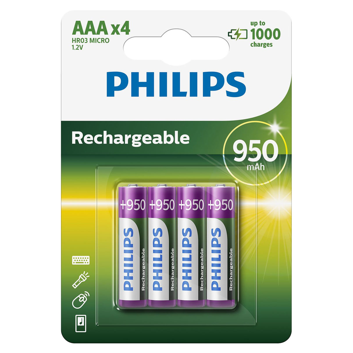 Batterisalg Europa oppladbare batterier oppladbar NIMH AAA HR03 950MAH, 4ST.