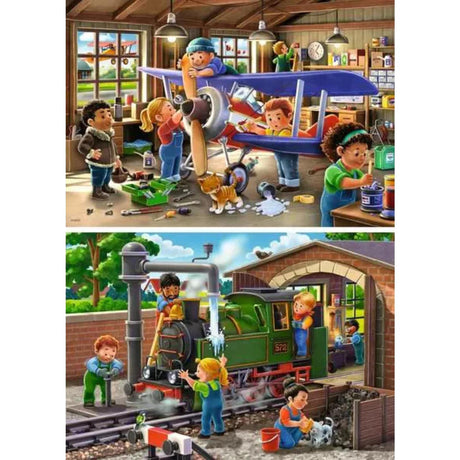 Ravensburger jigsaw puzzle plane and train repair, 2x24pcs.