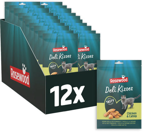 Rosewood deli kisses kip kaas - kattensnack met kip, kaas en catnip - zonder toegevoegd zout of suiker - 12 zakjes à 60g