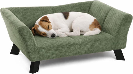 Hundebett Flamingo – Sofa Hund – Sofa Katze – Damario rechteckig grün – 62,5 x 43 x 25 cm – Holzbeine
