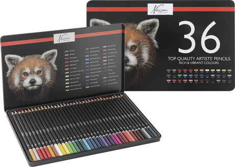 Nassau fine art professionele kleurpotloden 36-delig - rijke levendige kleuren - genummerd kleur gecodeerd - inclusief kleurtestblad - stevige opbergdoos