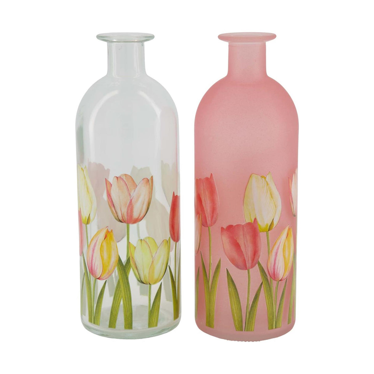 Dijk natural collections bottle with tulip print glass ø7xh20.5cm