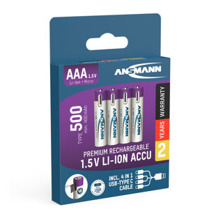 Ansmann dobíjecí AAA baterie - li-ion - vč. Nabíjecí kabel USB-C - 4 kusy