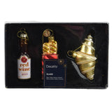 Decoris Chrëscht Pendant Set francaise vin rouge Croissant Bagette 3-Stéck Set