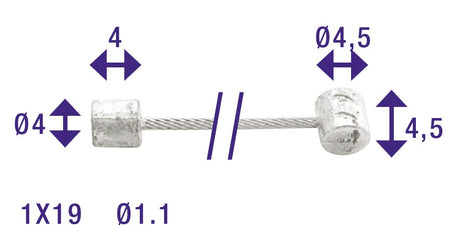 Cordo inner cable binnenkabel versteller 225cm ã˜1,1mm rvs + 2 nippels