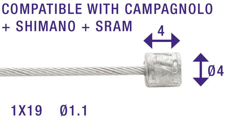 Cordo kabel binnenkabel versteller tandem 300cm ø1,1mm + 4x4mm nippel rvs