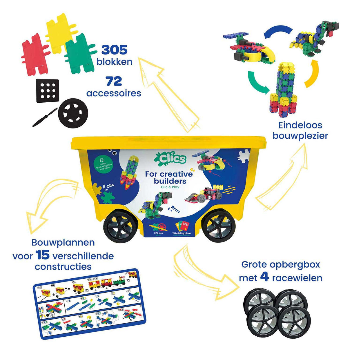 Clics Roller Box building blocks - 15-in-1 building set