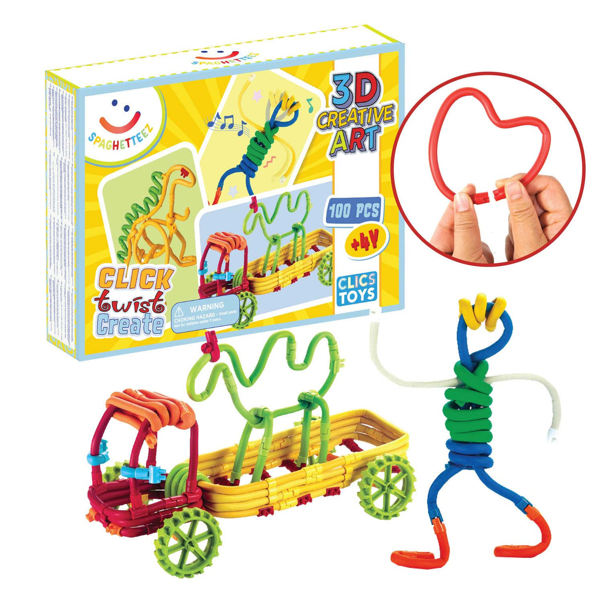 CLICS SPAGHETTEZ 3D ART FLEXIBEL BUILDING RODS, 100DLG.