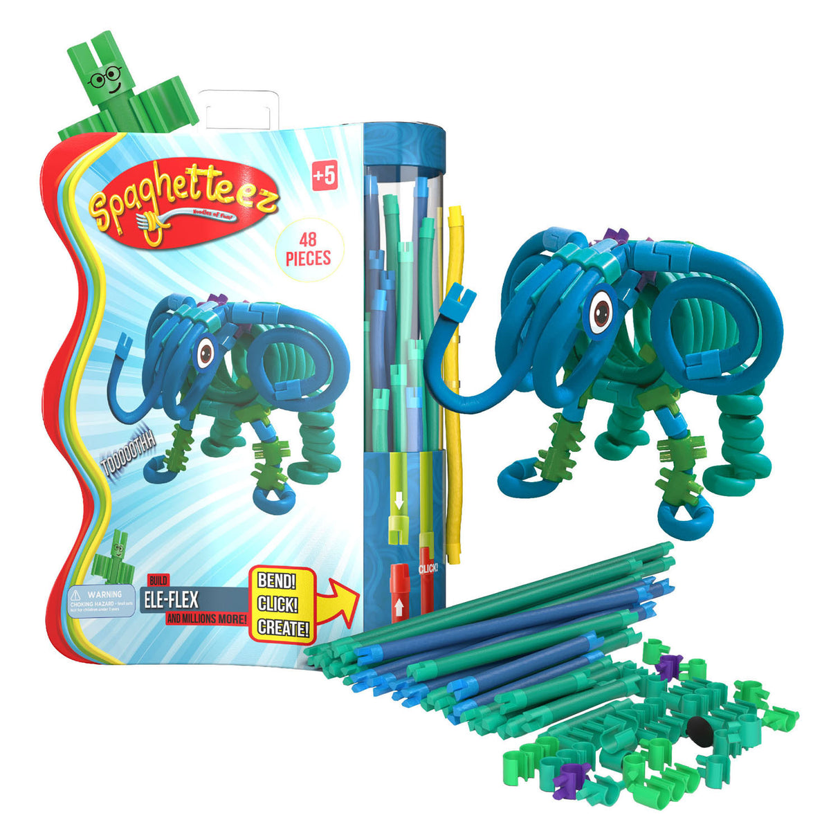 CLICS Spaghetteez Ele-Flex Elephant fleksible bygningsstenger, 48dlg.