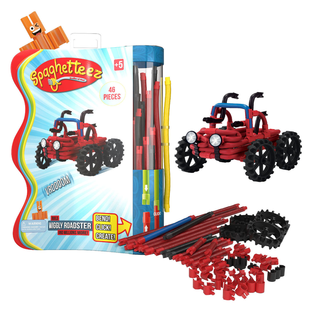 Clics spaghetteez wiggly roadsters flexible building rods, 46dlg.