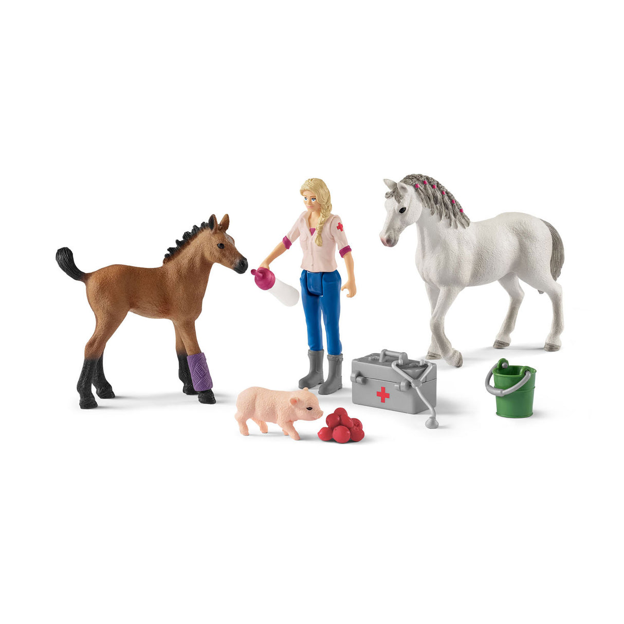 Schleich Farm World Veterinær besøgende hoppe og føl 42486