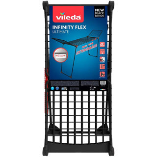 Wieszak do suszenia Vileda infinity flex Ultimate (edycja czarna) - suszarka stołowa - długość suszenia 30 m - teleskopowa wysuwana półka środkowa - wysokie skrzydła