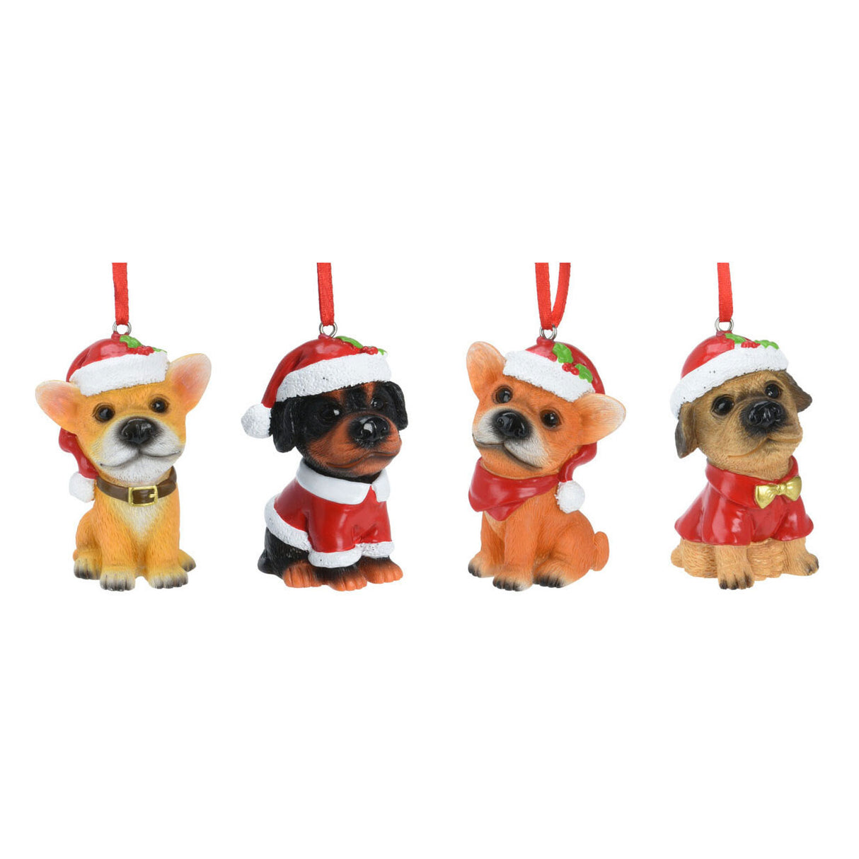 Christmas hanger dog with Santa hat, set of 12 pieces