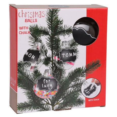 Transparante Kerstballen met Krijtlabels, 5st.