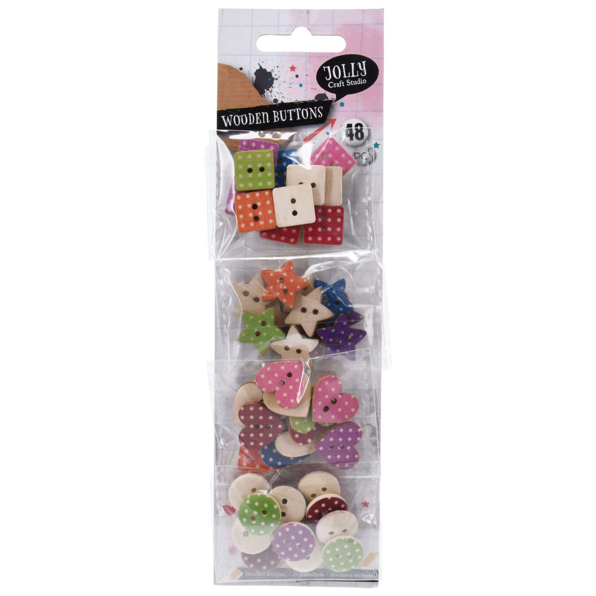 Wooden craft buttons with dots, 48 ​​pcs.