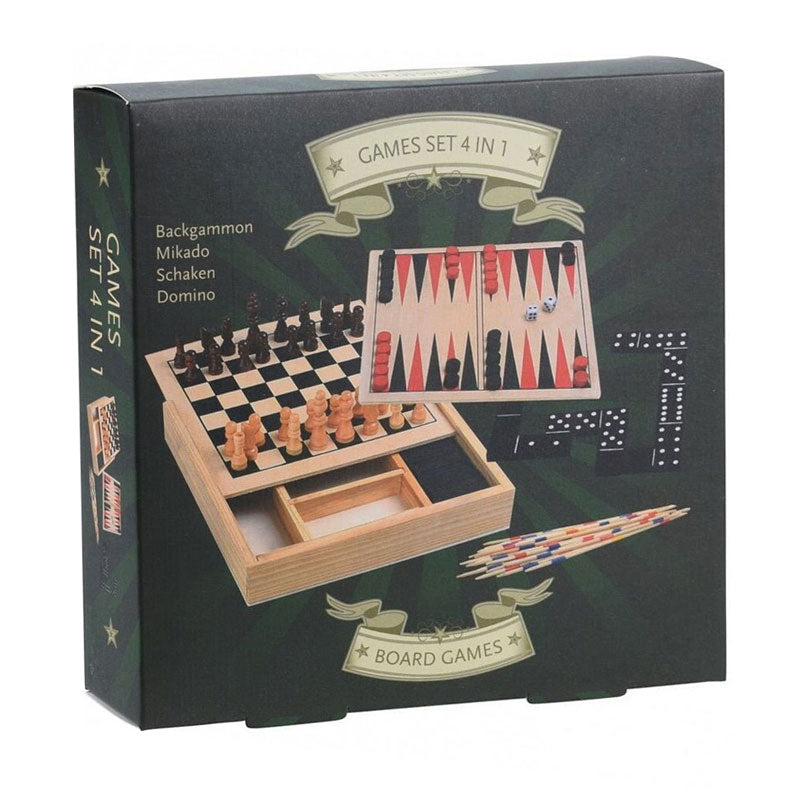 4-in1 Wooden Game Box, 17 cm