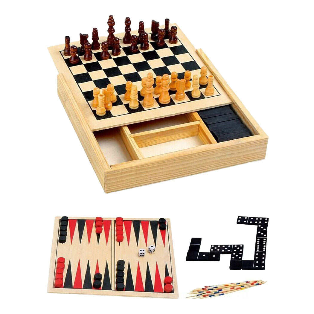 4-in1 Wooden Game Box, 17 cm