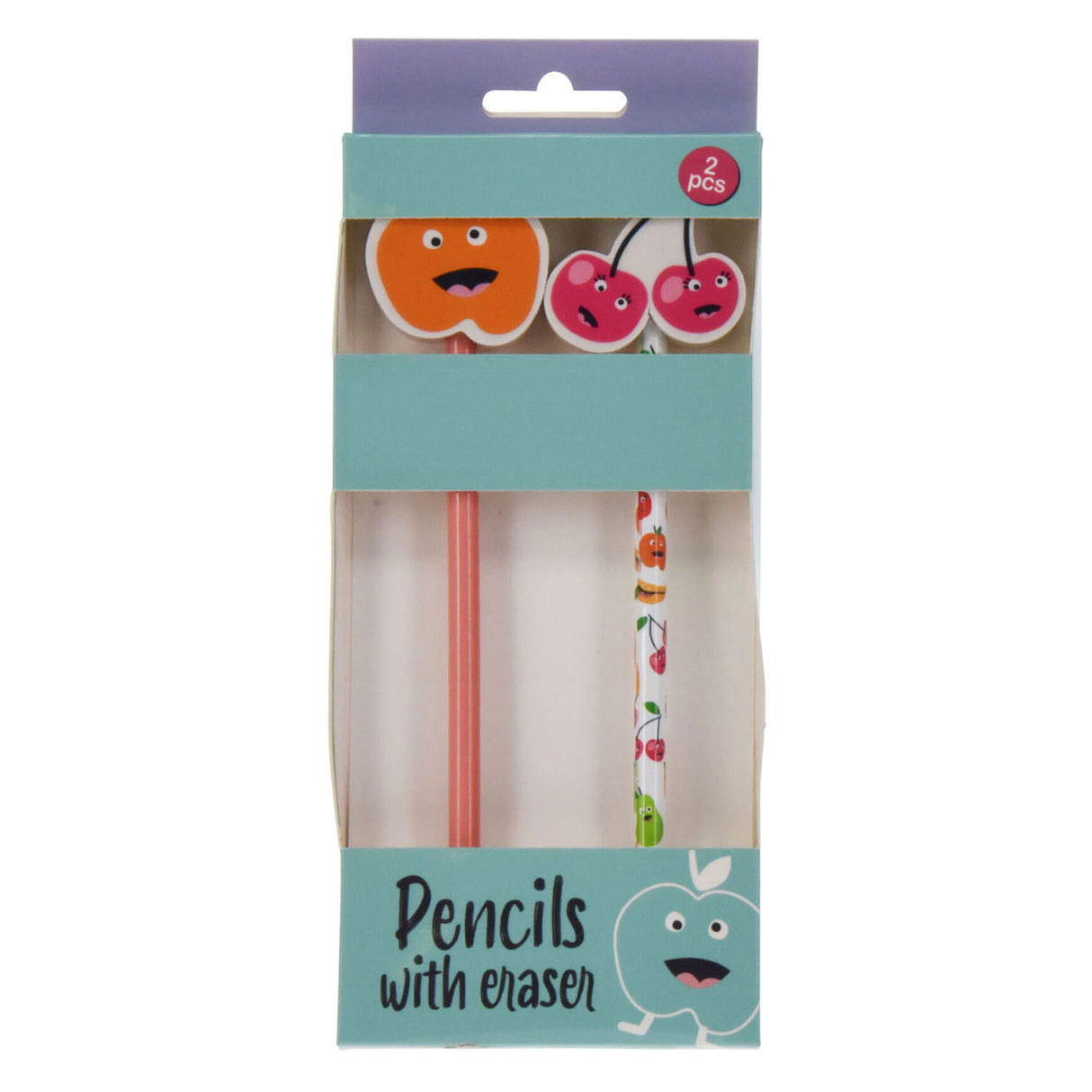 Gray school pencils with fruit-themed eraser, 2 pcs.