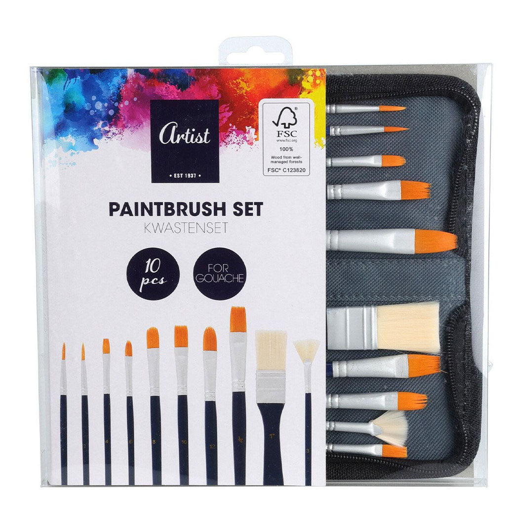 Brush set for gouache in storage bag. 10st.