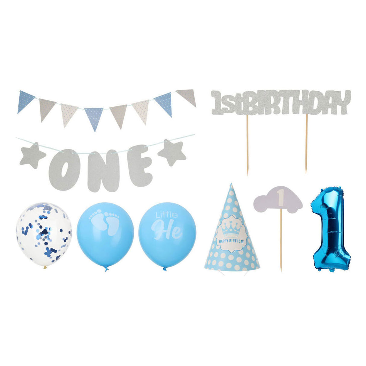 Set party decoration 1st birthday - Blue boy, 9dlg.