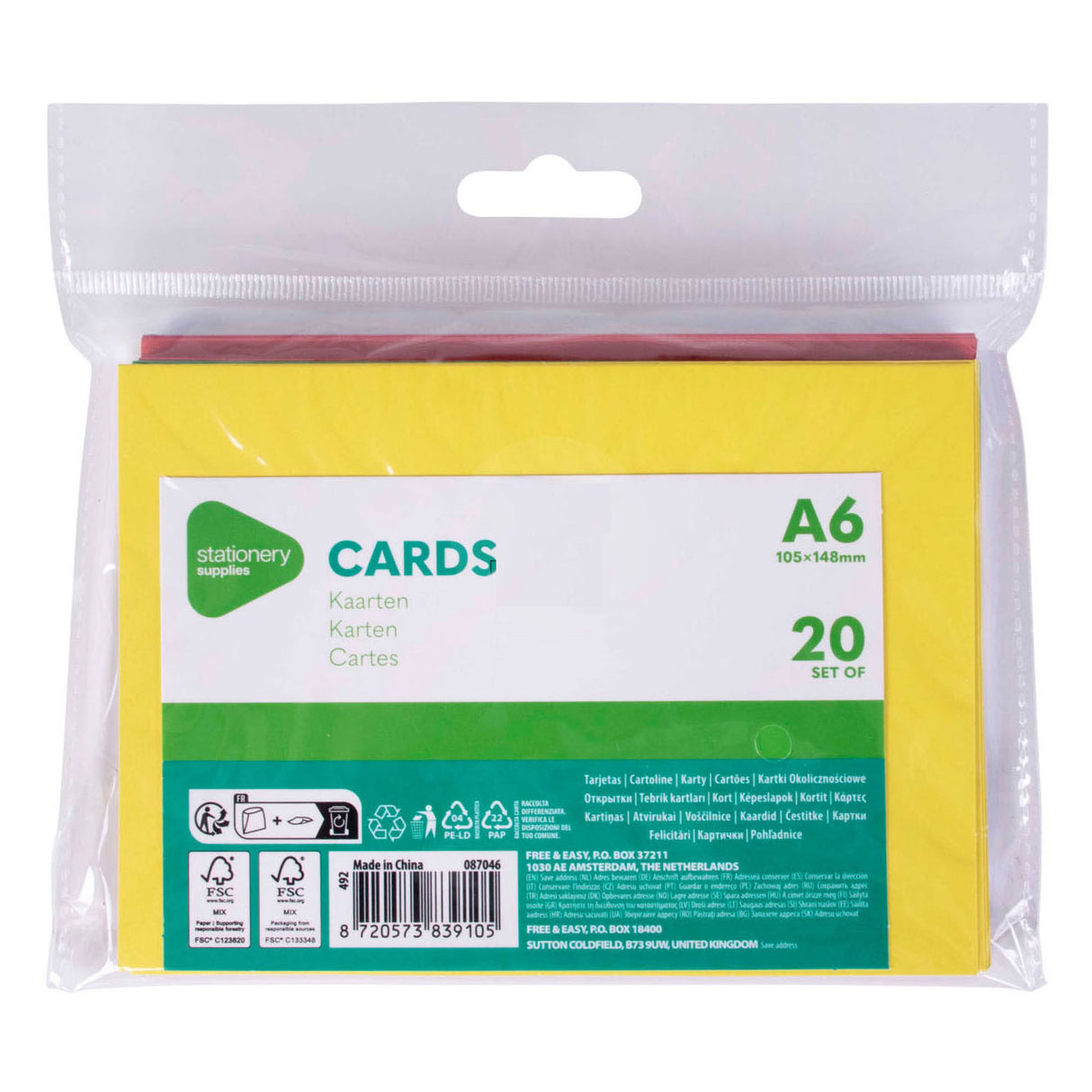 Cartes colorées A6, 20e.