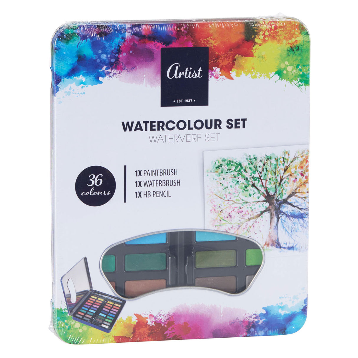 Conjunto aquarela com pincel, 36 cores