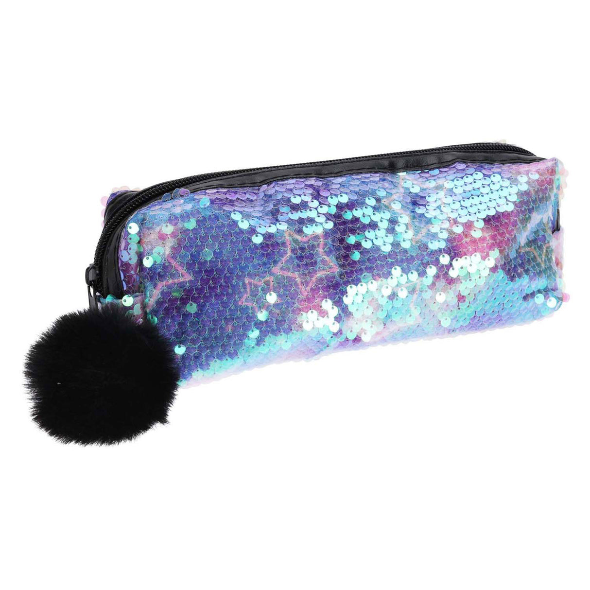 Pencil case with sequins and pompom