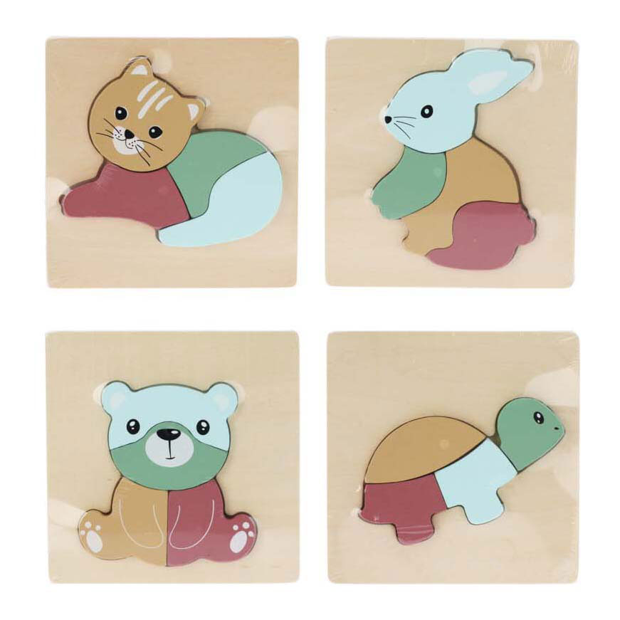 Wooden jigsaw puzzle with 4 pieces - animals