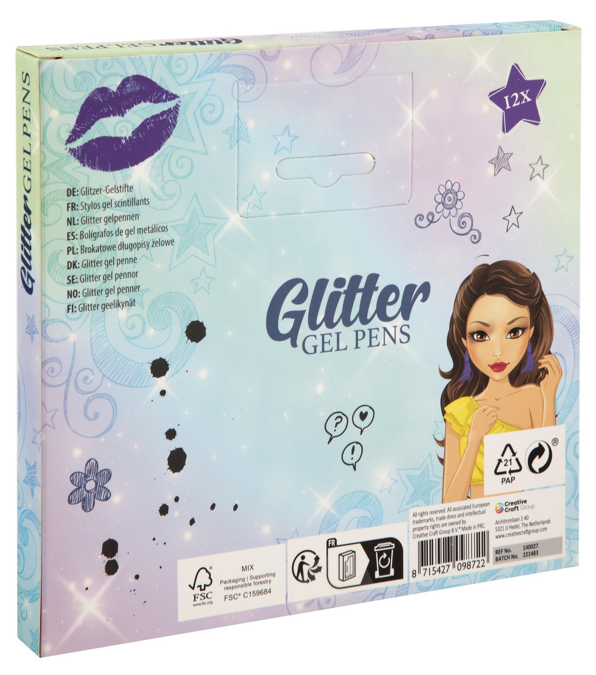 Besties glitter gel pens, 12 pcs.