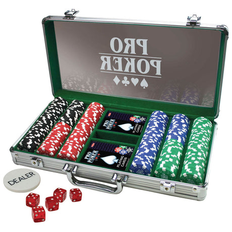 Tactic pro poker set - poker set - coffret luxe en aluminium - 300 jetons de 11,5 grammes - comprenant cartes, dés et bouton croupier - à partir de 14 ans