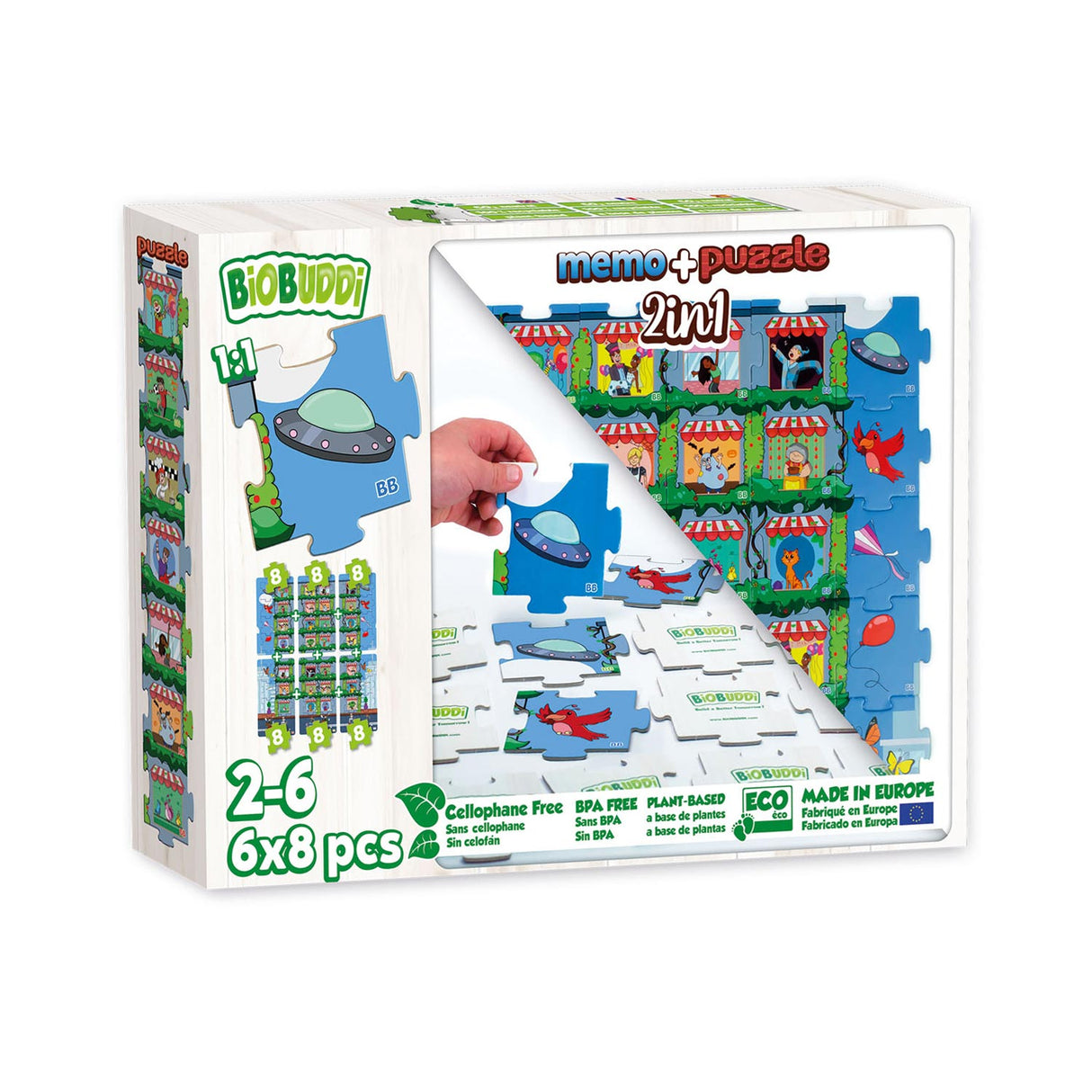 BiOBUDDi 2in1 Puzzel en Memo City Life