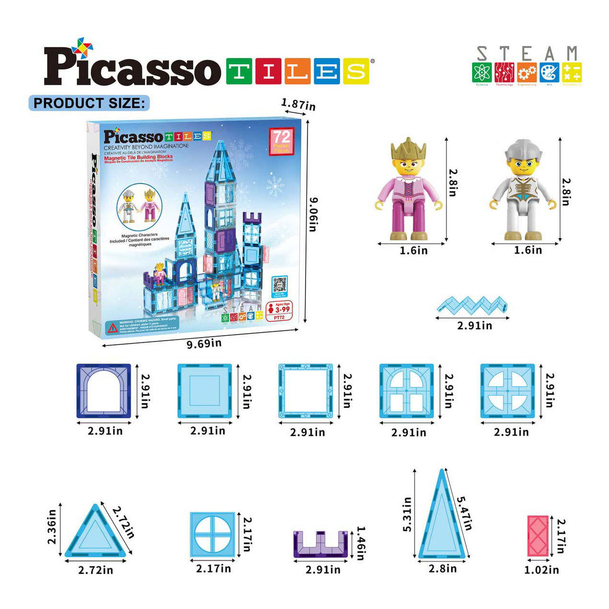 Selecta picassotiles winter theme - magnetic building tiles, 72 pcs.
