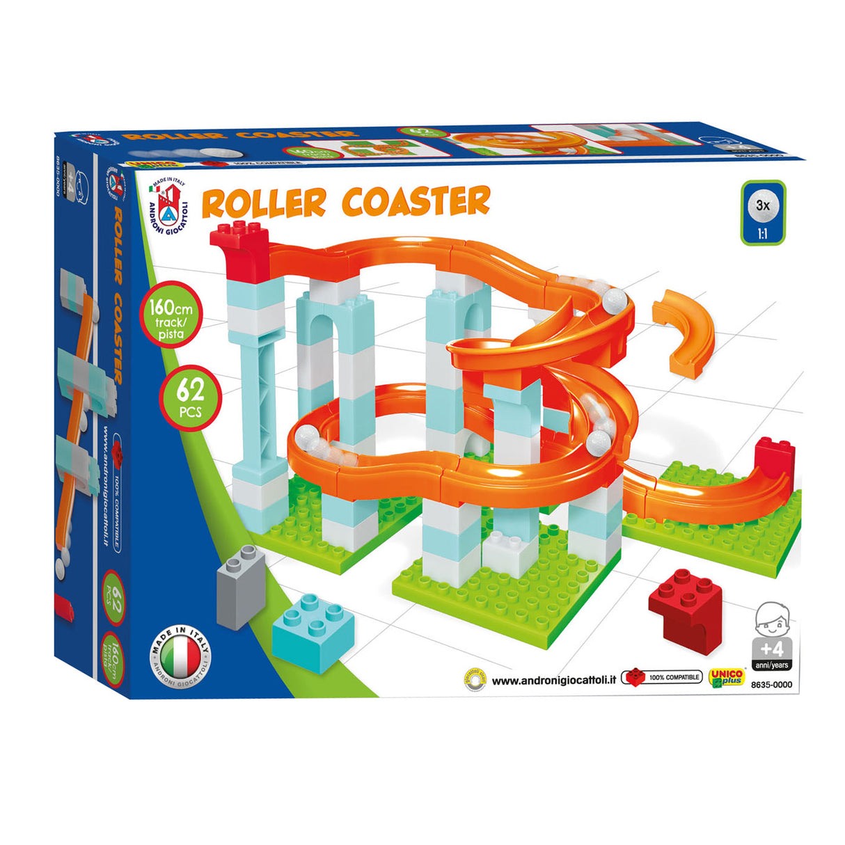 Androni Knikkerbaan Roller Coaster Set, 62dlg.