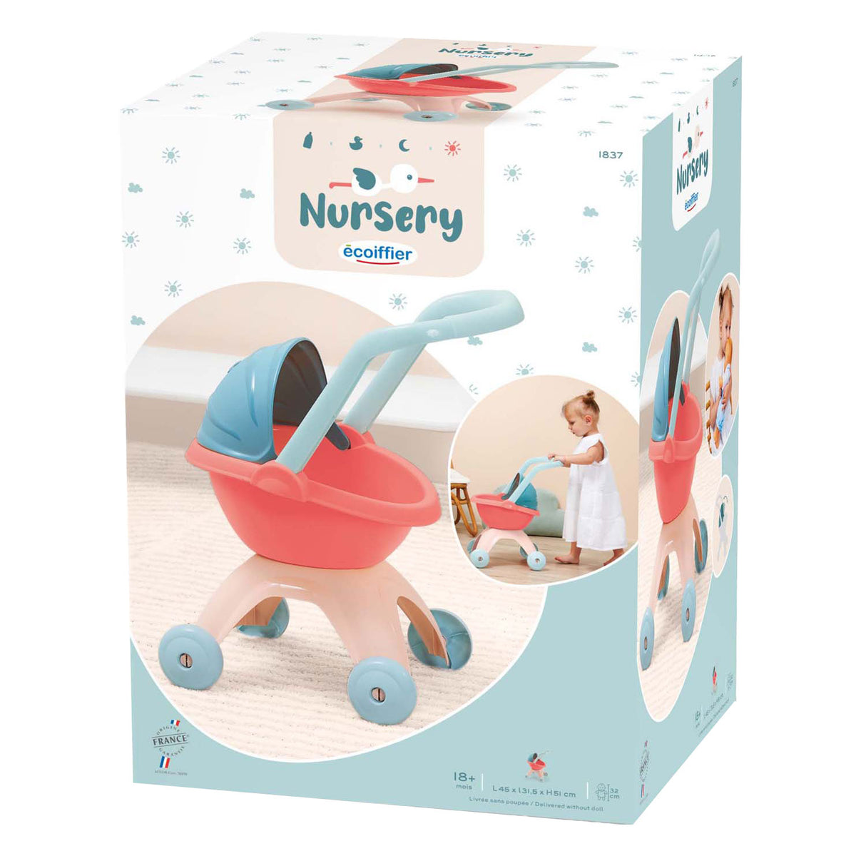 Nursery Ecoiffier Dollwagen pastel