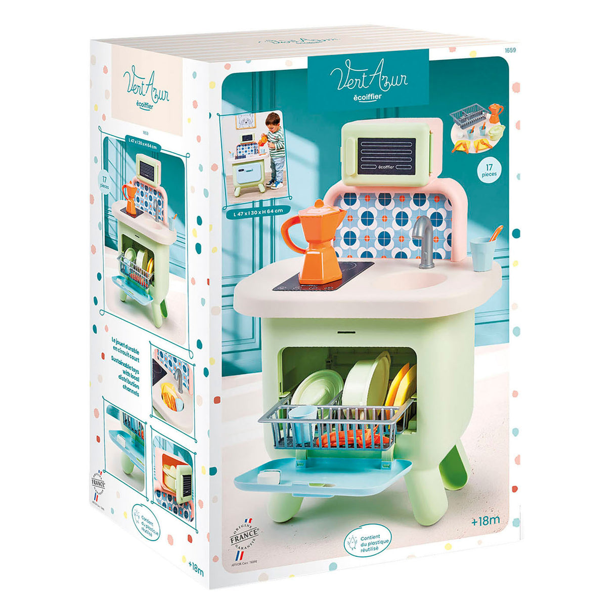 Ecoiffier eociffier vert azur sage-colored kitchen - 17 pcs.