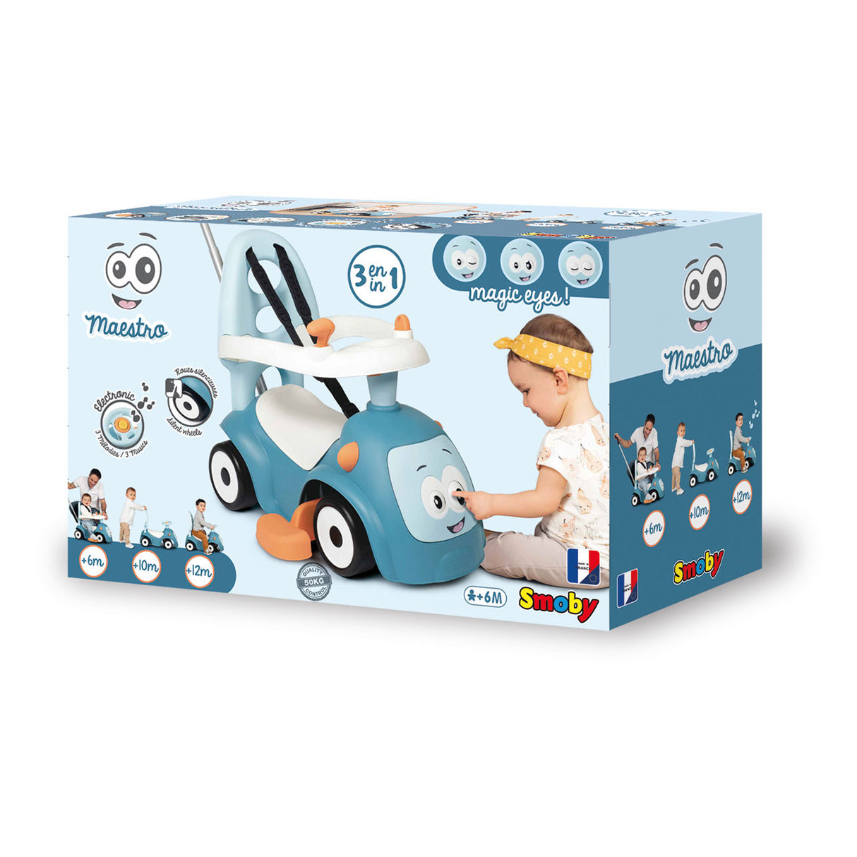 Smoby Maestro Ride sur la voiture de marche bleue