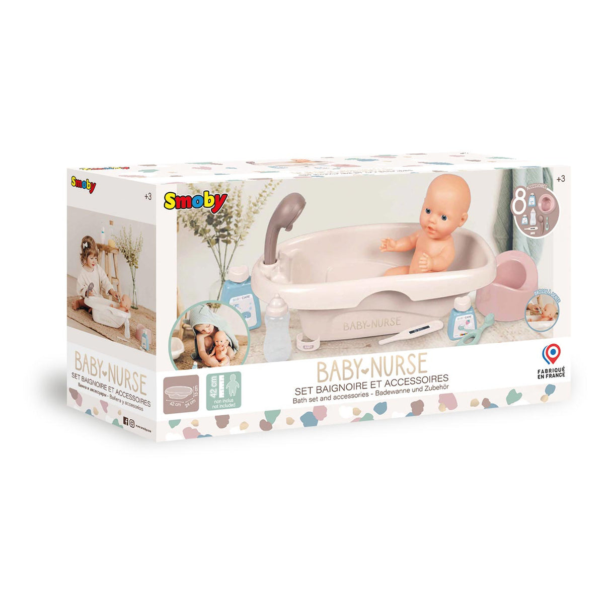 Smoby Baby Nurse Bath med tilbehør, 8dlg.