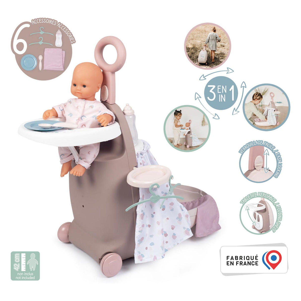 Smoby - Baby Nurse Care Trolley 3in1