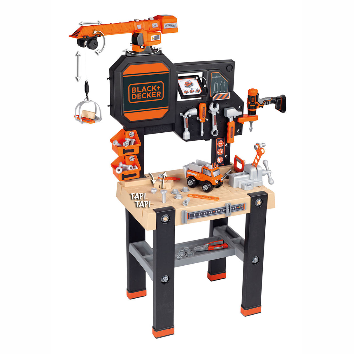 Smoby Black Decker Toy Workbench con Crane, 94dlg.