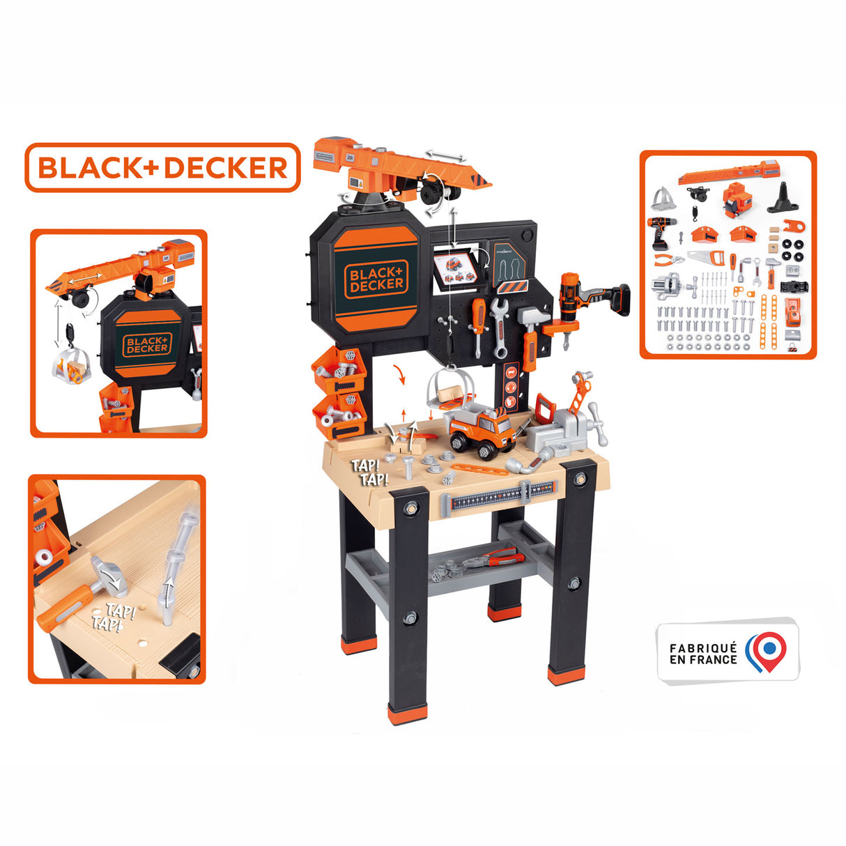 Smoby Black Decker Toy Workbench avec grue, 94dlg.