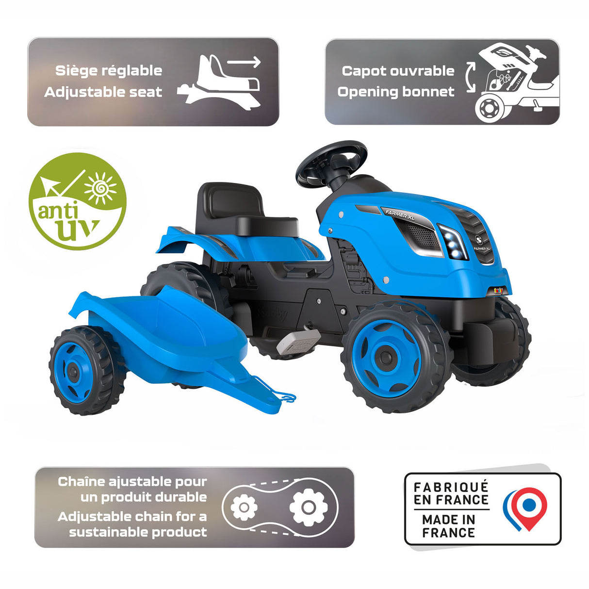 Smoby Farmer XL Steptractor mit Trailer Blau