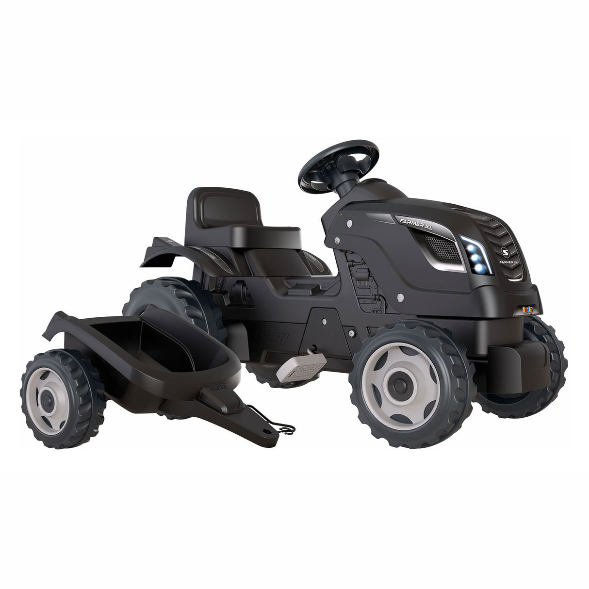 Smoby Farmer XL Steptractor With Trailer Black