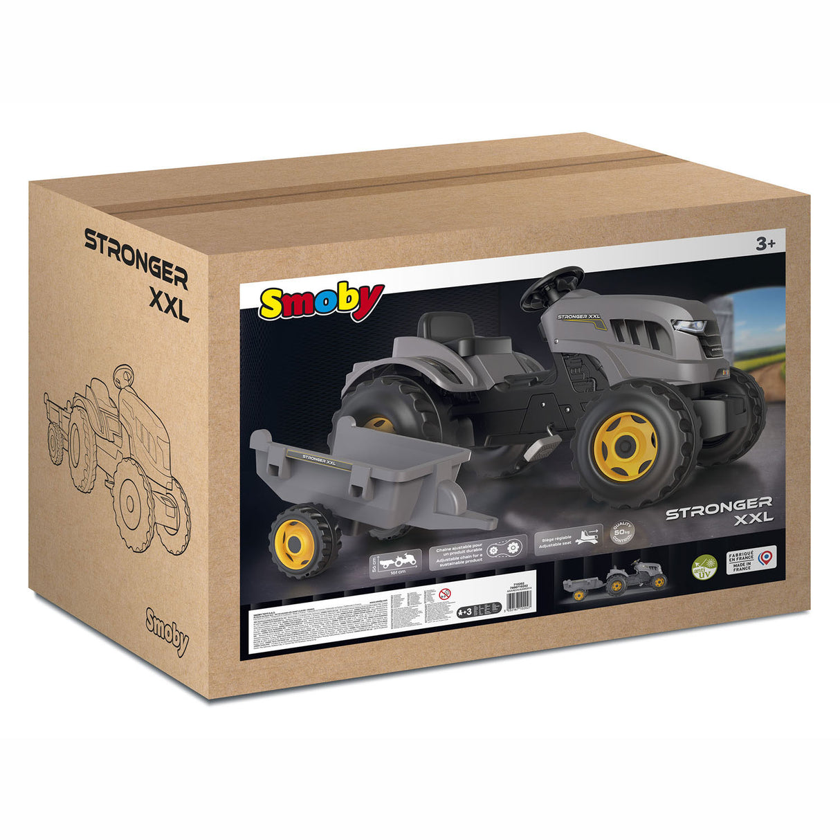 Smoby Stronger XXL Traptractor met Trailer Grijs