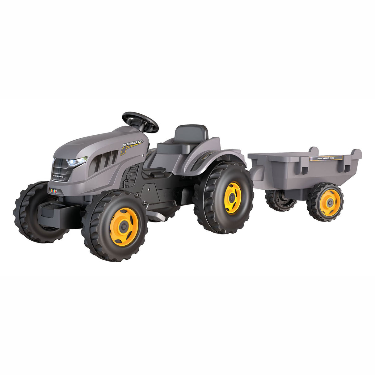 Smoby Stronger XXL Pedal Tractor With Trailer Grey